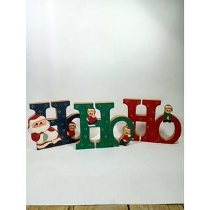 Vintage Christmas Ho Ho Ho Wooden Santa Claus & Elves Country Christmas (cbz)